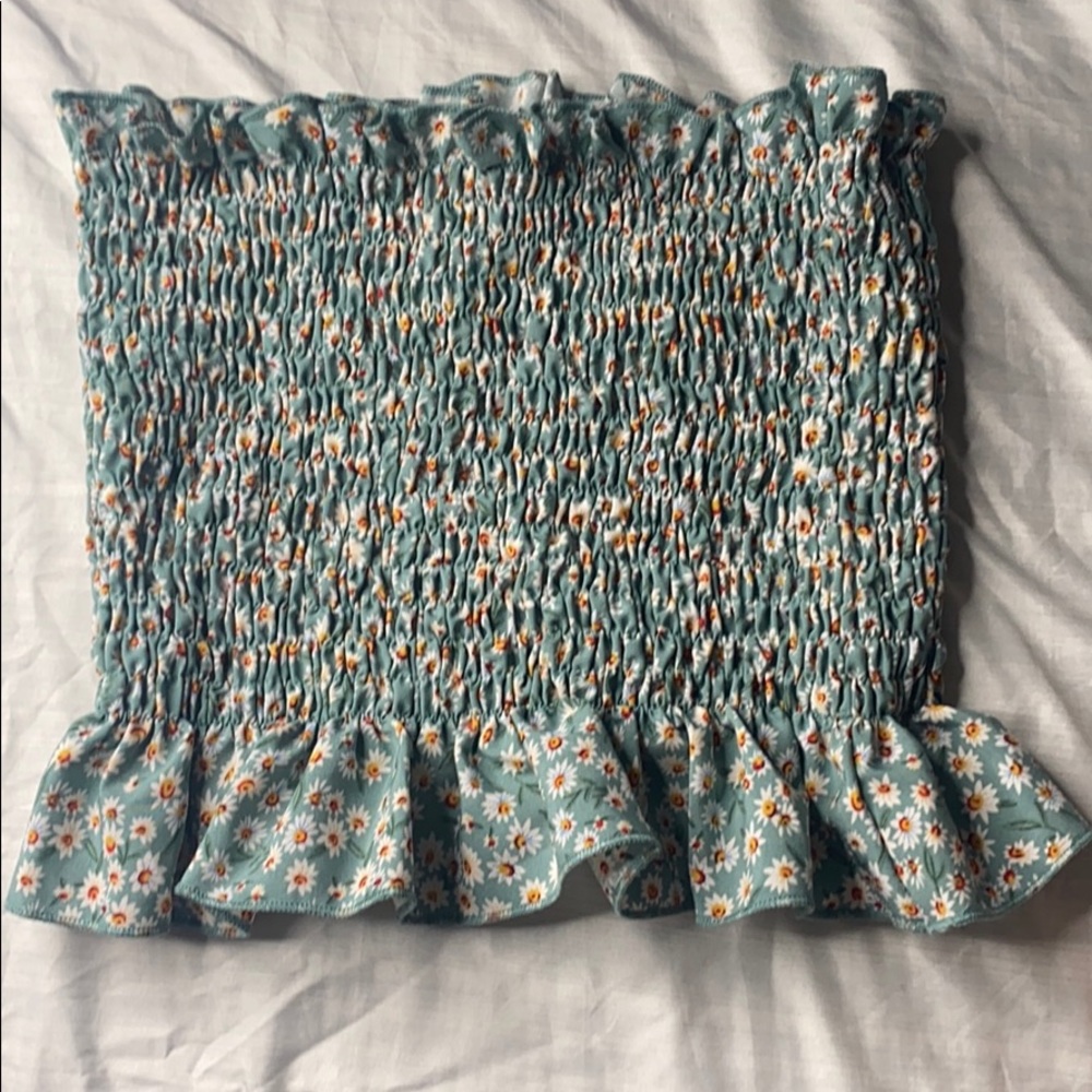 Green flower tube top